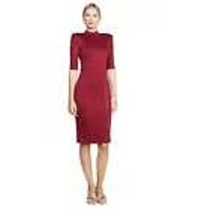 Alice + Olivia Inka Mock‎ Neck Dress Bodycon Zipper Front Burgundy Size 4
